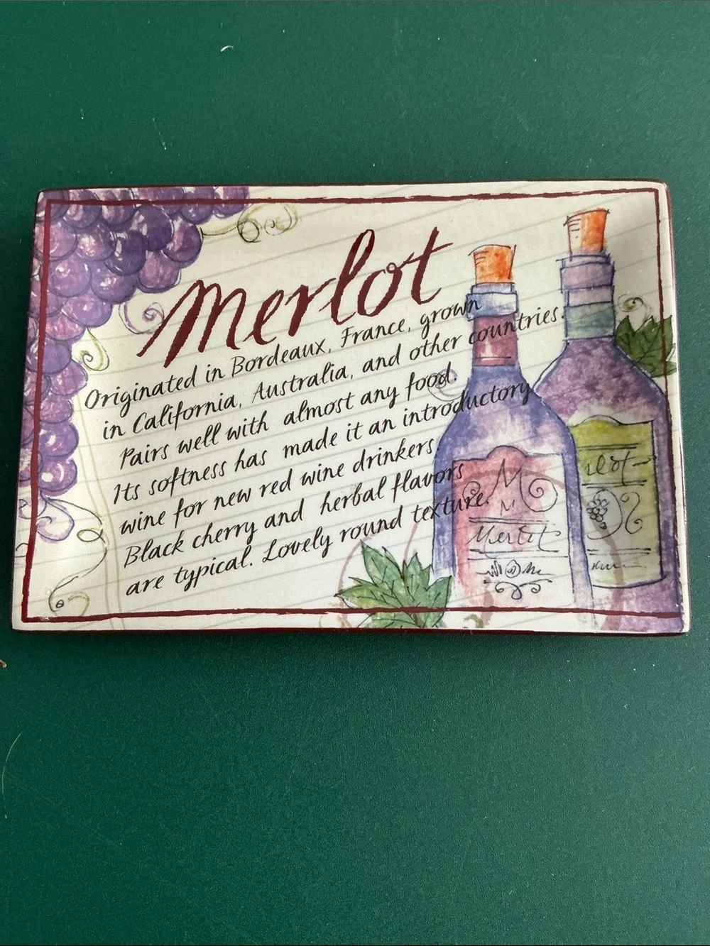 Four Grasslands Road wine-themed appetizer plates, vintage-style wine labels